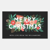 Modern Bold Floral Merry Kerstnaam Black Rechthoekige Sticker (Voorkant)