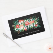 Modern Bold Floral Merry Kerstnaam Black Rechthoekige Sticker (Envelop)