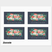Modern Bold Floral Merry kerstnaam blauw Rechthoekige Sticker (Vel)