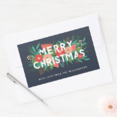Modern Bold Floral Merry kerstnaam blauw Rechthoekige Sticker (Envelop)