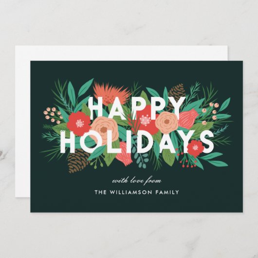 Modern Bold Floral Prettige feestdagen Familienaam Feestdagenkaart (Voorkant / Achterkant)