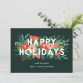 Modern Bold Floral Prettige feestdagen Familienaam Feestdagenkaart (Staand voorkant)