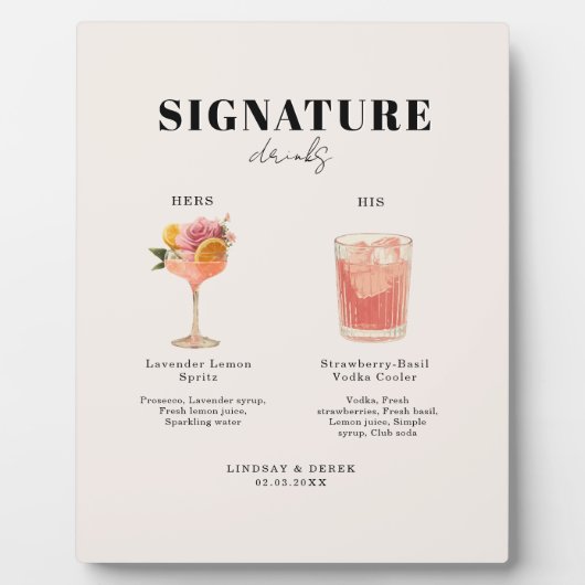 Modern Bold Font His & Hers Drinks Wedding Fotoplaat (Voorkant)