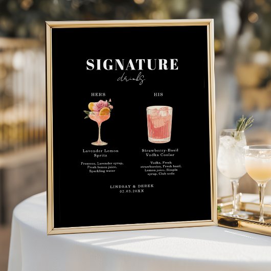 Modern Bold Font His & Hers Drinks Wedding Perfect Poster