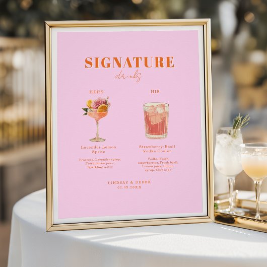 Modern Bold Font His & Hers Drinks Wedding Perfect Poster