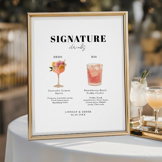 Modern Bold Font His & Hers Drinks Wedding Perfect Poster