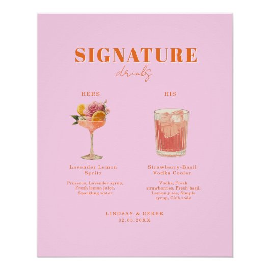 Modern Bold Font His & Hers Drinks Wedding Perfect Poster (Voorkant)