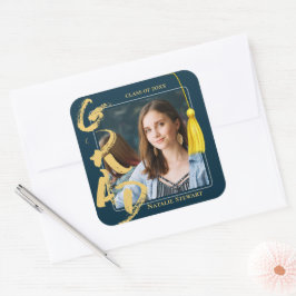 Modern Bold Font Photo Afstuderen Tassel Vierkante Sticker