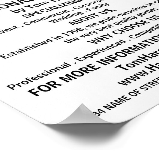 Modern Bold, Fotografie, Fotografe Hire Poster (Hoek)