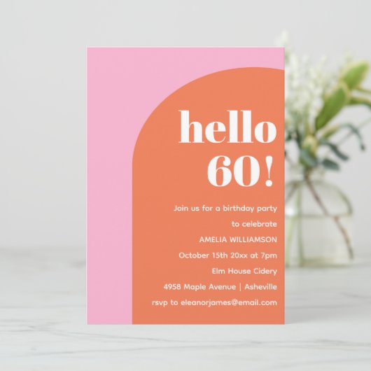 Modern Bold Geometric Pink Orange 60th Birthday Kaart (Staand voorkant)