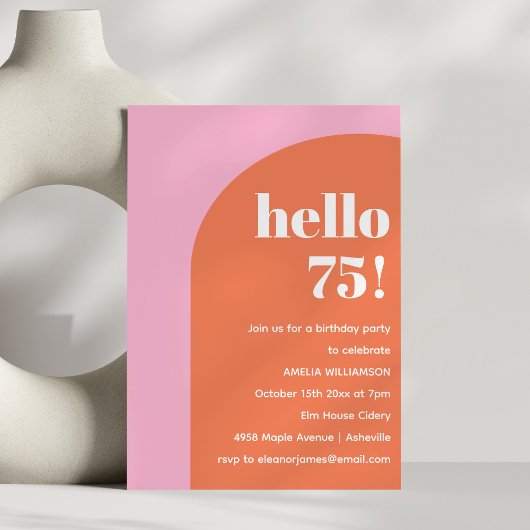 Modern Bold Geometric Pink Orange 75th Birthday Kaart