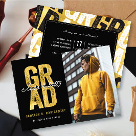 Modern Bold Gold AFSTUDEERDER Stijlvol foto Afstud Aankondiging