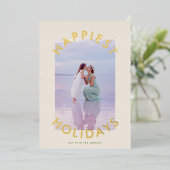 Modern Bold Gold Christmas Script Elegante Foto Folie Feestdagenkaart (Staand Voorkant)