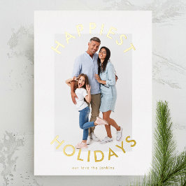 Modern Bold Gold Kerst Elegant Twee Foto's Folie Feestdagenkaart