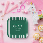 Modern Bold Green Striped Pattern Graduation Party Papieren Bordje (Feest)