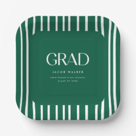 Modern Bold Green Striped Pattern Graduation Party Papieren Bordje