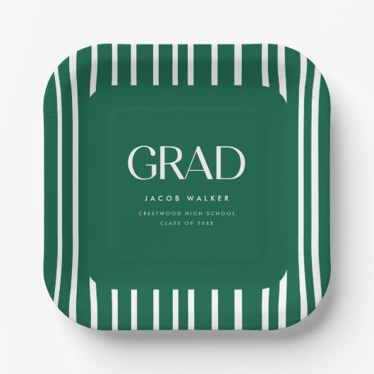 Modern Bold Green Striped Pattern Graduation Party Papieren Bordje (Voorkant)