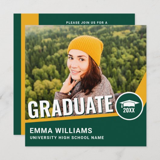 Modern Bold Green Yellow Photo Afstuderen Afstuder Kaart (Voorkant / Achterkant)