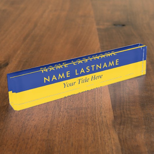 Modern Bold Half-Yellow Navy Blue Title Naambordje (Zijkant)