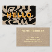 Modern Bold Hallo Black Oranje Kraft Visitekaartje (Voorkant / Achterkant)