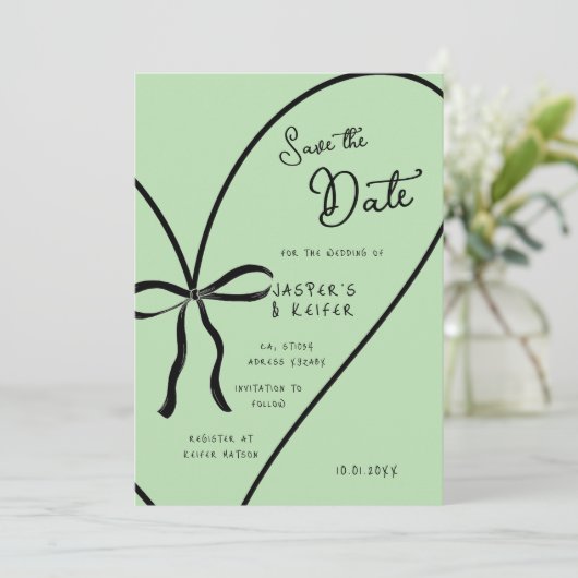Modern Bold Heart Bow foto bruiloft Save the date Kaart (Staand voorkant)