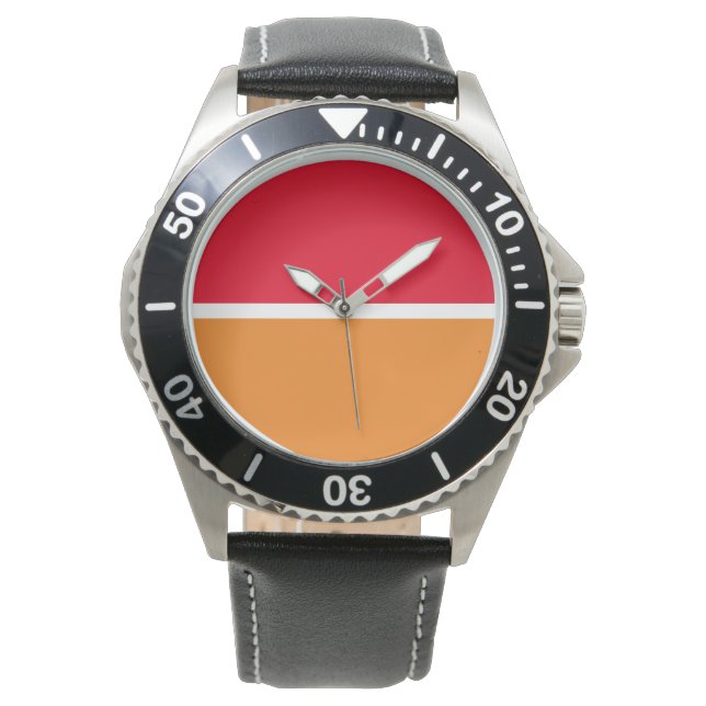 Modern Bold Helder Rood Sinaasappel Wit Kleurblok Horloge (Voorkant)