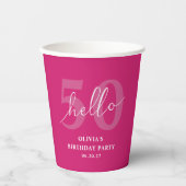 Modern Bold Hot Pink 50e verjaardag Custom Papieren Bekers (Voorkant)