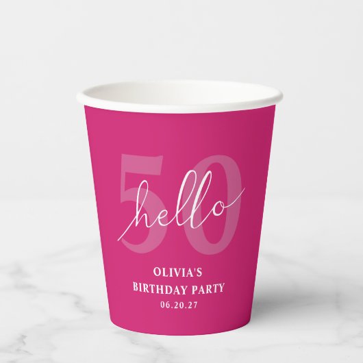 Modern Bold Hot Pink 50e verjaardag Custom Papieren Bekers (Voorkant)