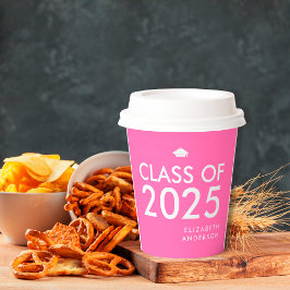 Modern Bold Hot Pink Gepersonaliseerde Graduation  Papieren Bekers