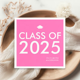 Modern Bold Hot Pink Gepersonaliseerde Graduation  Servet