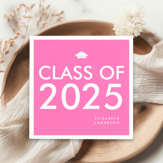 Modern Bold Hot Pink Gepersonaliseerde Graduation  Servet