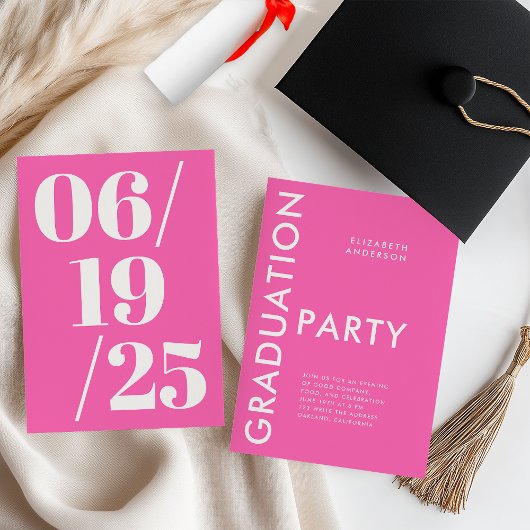 Modern Bold Hot Pink Graduation Party Kaart
