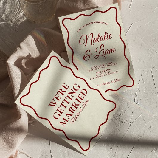 Modern Bold Ivory Leuk Retro Funky Unieke Bruiloft Kaart