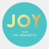 Modern Bold JOY Faux Folie Gepersonaliseerde Kerst Ronde Sticker (Voorkant)