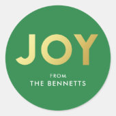 Modern Bold JOY Faux Folie Gepersonaliseerde Kerst Ronde Sticker (Voorkant)