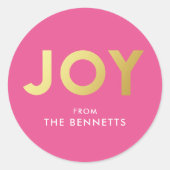 Modern Bold JOY Faux Folie Gepersonaliseerde Kerst Ronde Sticker (Voorkant)