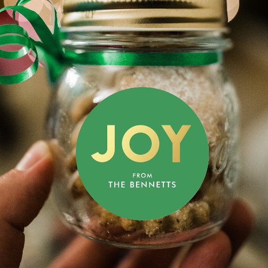 Modern Bold JOY Faux Folie Gepersonaliseerde Kerst Ronde Sticker