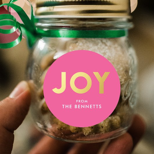 Modern Bold JOY Faux Folie Gepersonaliseerde Kerst Ronde Sticker