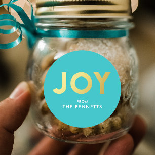 Modern Bold JOY Faux Folie Gepersonaliseerde Kerst Ronde Sticker
