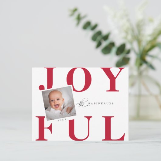 Modern Bold JOYFUL kerstfoto Feestdagenkaart (Staand voorkant)