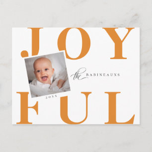Modern Bold JOYFUL kerstfoto Oranje Feestdagenkaart