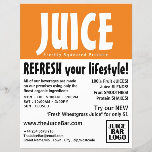 Modern Bold, Juice Bar Advertising Flyer (Voorkant)