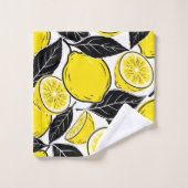 Modern Bold Lemon & Black Leaves  Seamless Pattern Bad Handdoek (Wasdoekje)