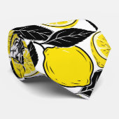 Modern Bold Lemon & Black Leaves  Seamless Pattern Stropdas (Opgerold)