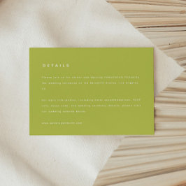 Modern Bold Lime Green Wedding Details Informatiekaartje