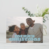 MODERN BOLD Merry Script Retro Foto Blues Feestdagenkaart (Staand voorkant)