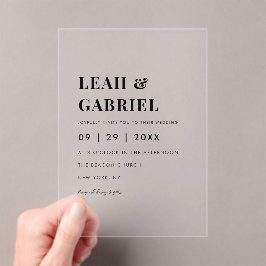 Modern Bold Minimal Foto Monogram Huwelijk Acryl Uitnodigingen