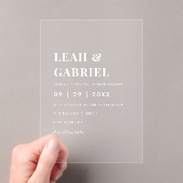 Modern Bold Minimal Foto Monogram Huwelijk Acryl Uitnodigingen