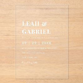 Modern Bold Minimal Foto Monogram Huwelijk Acryl Uitnodigingen