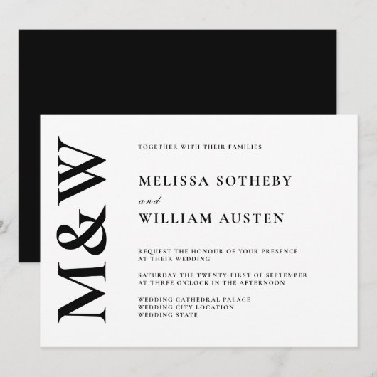 Modern Bold Monogram Black en White Wedding Kaart (Voorkant / Achterkant)